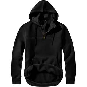 Custom Men's Casual Cotton Hoodie Drawstring Quarter Zip Pullover Sweatshirt XXS Size Anti-Wrinkle Anti-Shrink Screen Solid - Product Image 4