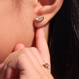 2025 Set di gioielli per bambini carino ipoallergenico 18K <span class=keywords><strong>oro</strong></span> placcato in acciaio inox smalto arcobaleno collana bracciale orecchini anello - Product Image 4