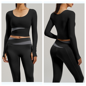 Traje de Yoga y Pilates para Mujer, Ecológico, Transpirable, de Secado Rápido, con Estampado de Bloques de Color, Spandex/Poliéster, Corte Ajustado, para Fitness y Running - Product Image 6