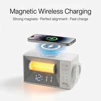 Réveil lumineux avec chargeur sans fil magnétique 15W, veilleuse à 3 niveaux, bruit blanc et alarme