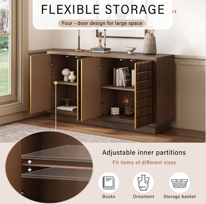 Armoire de rangement en bois moderne et portable à 4 portes avec portes géométriques 3D pour salon, cuisine ou bureau à domicile - Product Image 3