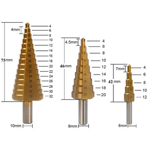 PMS 6 pièces jeu de forets Punte Per Trapano 50 tailles de pas totales jeu de forets étagés revêtus de titane pour métal et bois - Product Image 2