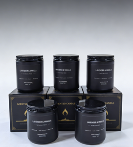 Candela Profumata di Lusso Eco-Friendly in Barattolo Nero, Lavanda e Vaniglia, per Festività, Diwali, Festa del Papà, 40 Ore di Durata, <span class=keywords><strong>Soia</strong></span> Organica - Product Image 6