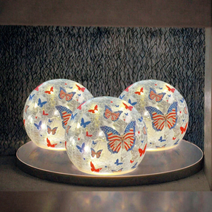 Memorial Day Independence Day 3PCS 3.93-inch Cracked Glass Ball LED Night Light Timer <b>Butterfly</b> Design Indoor 4th July <b>Ornament</b> - Product Image 3