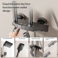 Ensemble de douche mural en aluminium spatial avec pommeau de pluie et douchette à main, eau chaude et froide pour salle de bain