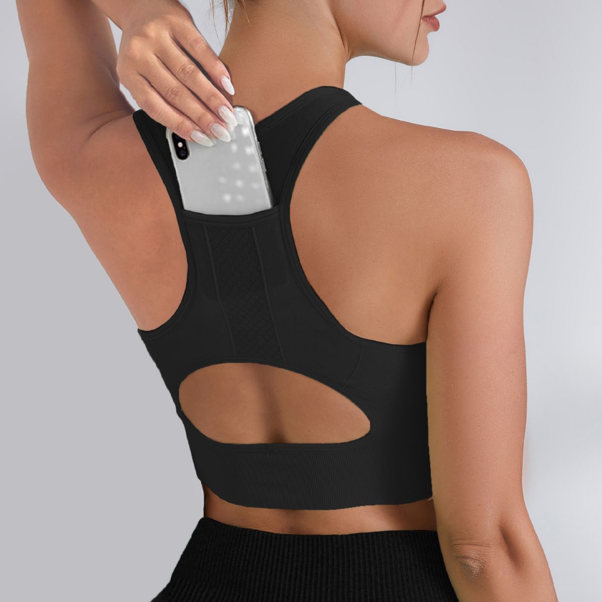 High Quality Women Sports Bras Vest Push up Nude Bra With Phone Pocket High Elastic Skin Friendly Breathable Gym Yoga Bra