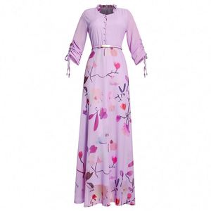 Abito lungo floreale elegante da donna alla moda estiva taglie forti a <span class=keywords><strong>mezza</strong></span> <span class=keywords><strong>manica</strong></span> grande con cintura - Product Image 4