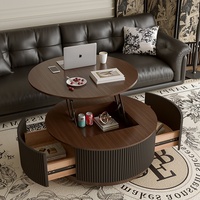 Meuble TV rond moderne avec plateau relevable, tiroir de rangement et compartiment dissimulé, hauteur réglable, meuble de salon mobile