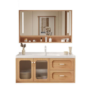 Modern <b>oak</b> painted ceramic integrated basin bathroom cabinet washbasin smart mirror cabinet - Product Image 1