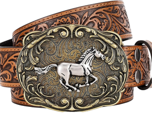 Vaquero casual de estilo étnico retro de lujo, con patrón floral grabado de caballo occidental y piel de vaca, para coche - Product Image 1