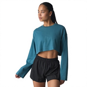 Camiseta de Manga Larga para Mujer, Directo de Fábrica, Mezcla de Algodón, Jersey Relajado, Informal, con Logotipo Personalizado, Marca Privada, Fabricante OEM - Product Image 2