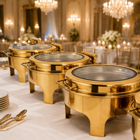 Plats de service pour la restauration, ensemble de chafing de luxe, chauffe-plats de buffet 6L en acier inoxydable à alcool avec couvercle suspendu pour mariage et fête