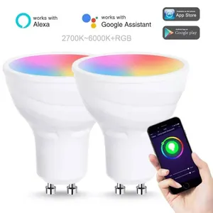 Lohas 2024 5W Gu10 Slimme Gloeilamp Rgb Kleurveranderende Wifi Spotlight Lamp Dimbaar Slimme Led Verlichting Met Tuya App Alexa Google