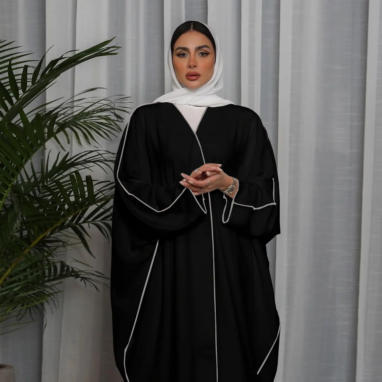 Toptan müslüman geleneksel giyim Abaya 2 parça Set türkiye Dubai katı islam uzun elbise kadınlar açık Abaya hırka
