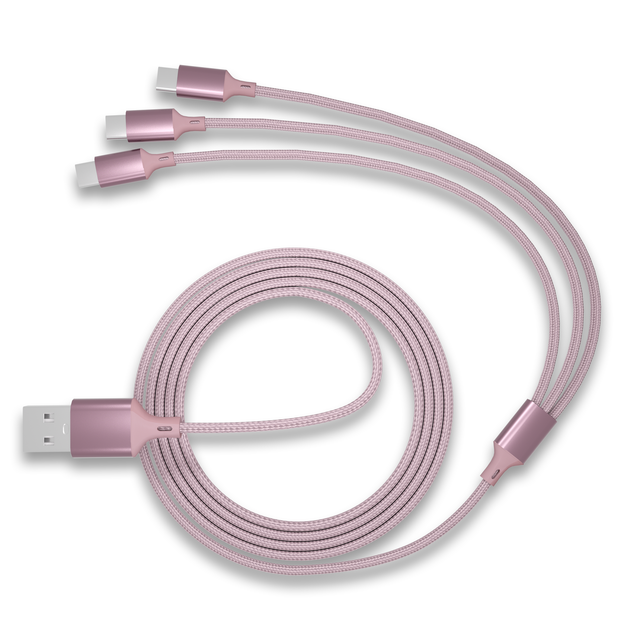 Economical Multi Functional 3 in 1 Nylon Braided Charging Cable Super-Rapid Charging High Speed Data Sync USB-A to Type C