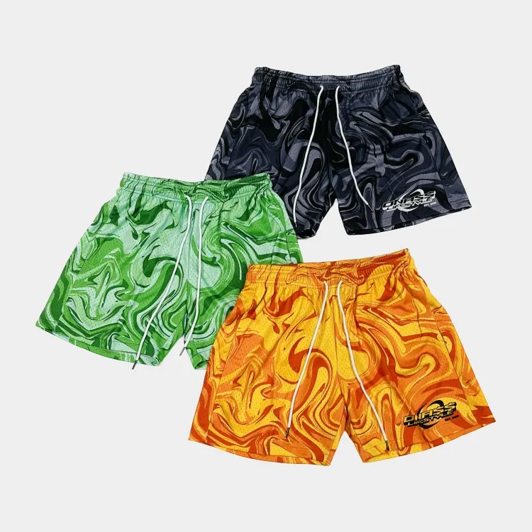 Benutzer definierte 5-Zoll-Schrittplatz Strand lauf Turnhose Basketball Schwimmen Biker Schädel Mesh Shorts für Herren