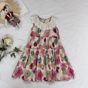 Abito Estivo da Festa per Bambine, 100% Cotone, Stampa Floreale Digitale, Lunghezza al Ginocchio, Senza Maniche con Volant - Product Image 2