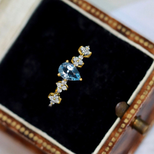 CANNER S925 Sterling <b>Silver</b> Sea Blue 5A Zircon <b>Ring</b> Women'S Light Luxury Flower Blue Water Drop Stone Finger <b>Ring</b> <b>Adjustable</b> - Product Image 2