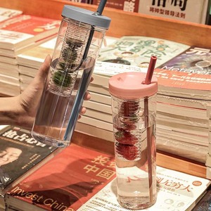 Tasse à thé portable pour femme avec grande capacité, en verre et paille en plastique, fonction de séparation eau/thé - Product Image 1
