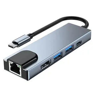 C型USB 3.0 Type-C至Rj45转换器多功能适配器5合1 USB C至hdtveethernet，带PC/笔记本电脑的以太网