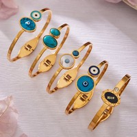Ensemble de bracelets turquoise tendance - Bracelets ouverts ajustables plaqués or pour femmes, bijoux porte-bonheur bohèmes