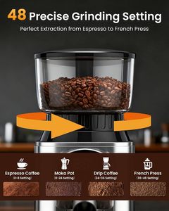 เครื่องบดกาแฟเอสเพรสโซแบบไฟฟ้า รุ่นขายดี สำหรับใช้ในบ้าน รถยนต์ รถบ้าน และโรงแรม  ใบมีดทรงกรวยทำจากสแตนเลส - Product Image 4