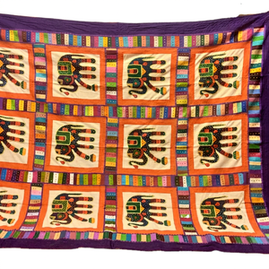 2025 Vintage Elephant Kantha Patchwork <b>Quilt</b> Reversible Hand Stitched Silk Saree Polyester and Microfiber Filled Bedspread - Product Image 1