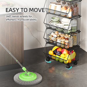 Chariot de cuisine empilable robuste avec roulettes Panier de rangement pour fruits et légumes - Product Image 3