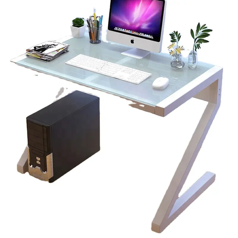 Gemakkelijk te installeren Z Type Gehard Glas Computer Laptop Bureau Studie Tafel Workstation Meubelen