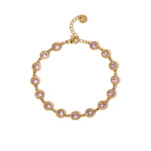 PVD Gold Plated Stainless Steel <b>Bracelet</b> With Purple <b>Crystals</b> Elegant Women's Jewelry Fashion Accessory - Product Image 1