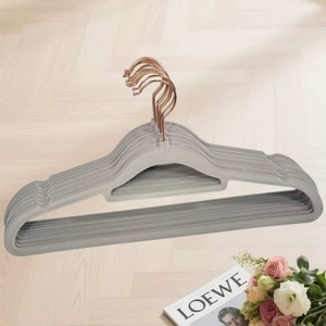 Rose gold <b>hook</b> transparent flocking clothes hanger - recommended by the professional organizer for anti-slip and seamless velvet - Product Image 1