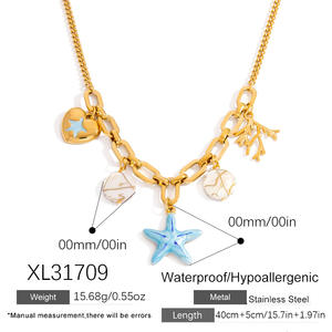 Collar de Acero Inoxidable con Baño de Oro 18K al por Mayor, Colgante de Estrella de Mar y Coral con Esmalte, Cadena para Clavícula, Diseño de <span class=keywords><strong>Verano</strong></span> con Temática Oceánica, de Moda - Product Image 6