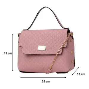 Bolso Tote de Cuero Rosa para Mujer Fana Jacoba, con Patrón Geométrico, Correa de Cadena, Bolso de Mano Casual de Verano - Product Image 4