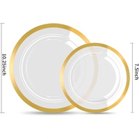 Assiettes jetables transparentes dorées BST en PS de qualité alimentaire, style moderne, 7,5 et 10,25 pouces, avec bordure argentée, pour mariage