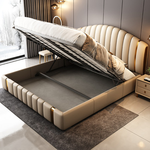 <span class=keywords><strong>Lit</strong></span> Moderne de Luxe Italien Taille Queen/<span class=keywords><strong>King</strong></span> en Cuir Véritable avec Cadre en Bois Léger et <span class=keywords><strong>Rangement</strong></span> pour Chambre Principale ou Hôtels - Product Image 2