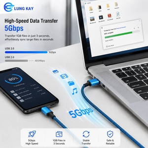 Câble USB 3.0 Type-C LUNG KAY 5 Gbit/s Haute Vitesse Charge Rapide 3A Connecteurs en Alliage d'Aluminium Tressé en Nylon Plaqué Nickel Pur et Sans Déchets - Product Image 2