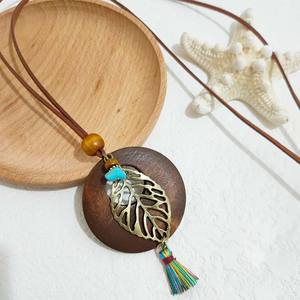 จี้พู่ห้อยแนวเรโทรโบฮีเมียนจี้ใบกลมกลวงออกยาวเครื่องประดับอเนกประสงค์สร้อยคอของผู้หญิง - Product Image 3