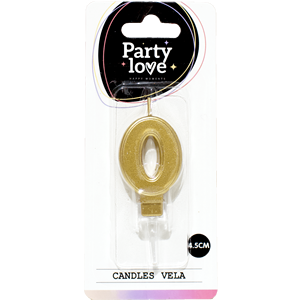 Vela de Cumpleaños con Número 0 Dorado de 4.5 cm, Party Love - Product Image 1