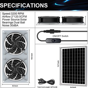 Ventilateur solaire 15W à double vitesse élevée, ventilateur de ventilation DC pour maison d'animaux, utilisation en extérieur - Product Image 5