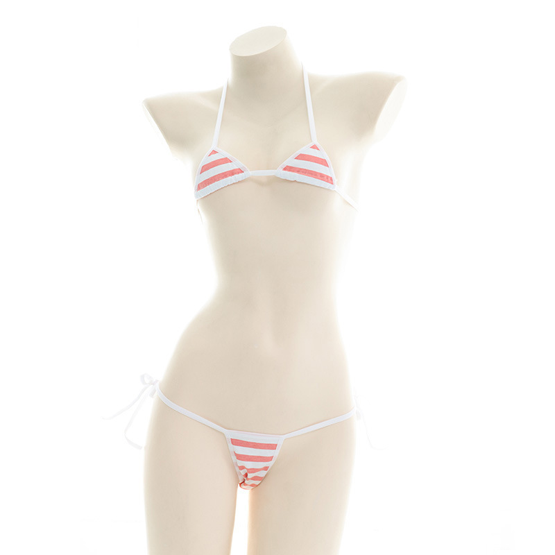 Pantalon soutien-gorge à rayures blanches roses
