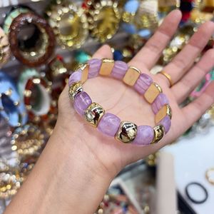 <span class=keywords><strong>Bracelet</strong></span> multicolore en perles courbées en résine acrylique style européen et américain, avec empiècements dorés - Product Image 6