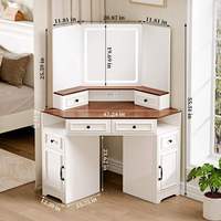 Coiffeuse d'angle moderne en bois avec miroir et éclairage, 6 tiroirs, 3 réglages de luminosité, pour chambre et salon - Vente en gros