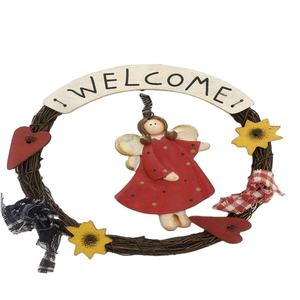Letrero de Bienvenida con Diseño de Ángel, Corona de Ratán, Corona Navideña, Decoración Navideña para Colgar en la Puerta, Corona de Ratán Pintada a Mano, Estilo Vintage - Product Image 4