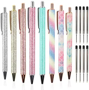 Gifts Ballpoint Pens for Women, Glitter Rose Gold Click Ball Pens, Metal Retractable Pen