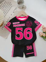 Ensemble deux pièces en soie de lait pour enfants, t-shirt et short, imprimé lettres, tenue de sport pour filles, vente en gros