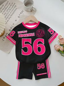 <span class=keywords><strong>Ensemble</strong></span> deux pièces en soie de lait pour enfants, t-shirt et short, imprimé lettres, tenue de sport pour filles, vente en gros - Product Image 3