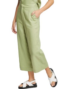 Pantaloni da Donna a Vita Alta e Gamba Larga in Tessuto Traspirante di Cotone e <span class=keywords><strong>Lino</strong></span> <span class=keywords><strong>Verde</strong></span> per Uso Quotidiano e Ufficio - Product Image 4
