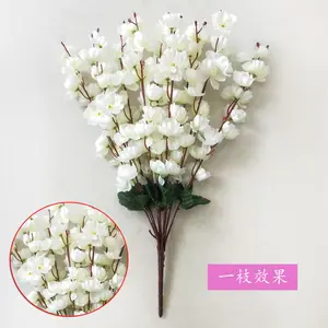 Directo de fábrica 7 ramas melocotón flor de cerezo ramo de flores artificiales para la decoración del hogar de la boda