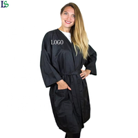 Peignoir en satin pour femmes de haute qualité, imperméable, logo personnalisé, kimono noir, robe de salon de coiffure et de spa