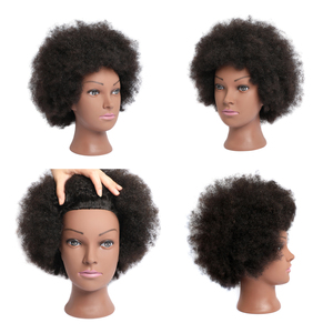 Cabeza de Maniquí Afro Rizada de 8 Pulgadas para Prácticas de Trenzado, 100% Cabello Humano, <span class=keywords><strong>Muñeca</strong></span> de Entrenamiento de Cosmetología para Peluqueros - Product Image 1